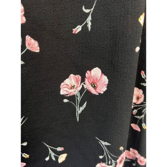 H&M Black Floral Long Sleeve Mini Dress With Square Neckline & Pink Rose Print - Picture 6 of 8